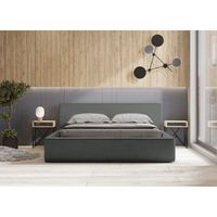 cama con canape denali r pizarra rizado r 140x200 cm r tela de terciopelo suave r somier elevable r almacenamiento integrado
