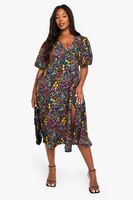 vestido plus midi holgado de flores negro
