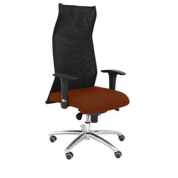 Sillón De Dirección Ergonómico Con Mecanismo Sincro Y Regulable En Altura  Respaldo De Malla Transpirable Y Asiento Tapizados En Tejido Bali Color Marrón Piqueras Y Crespo Modelo Sahuco