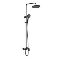 kibath columna de ducha 3 vias monomando dak  altura regulable 96-136 cm  laton macizo negro mate  diseno redondo con rociador efecto lluvia y alcachofa  ideal techos altos