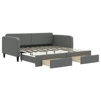 Sofá Cama | Cama Para Adulto | Sofá Convertible Nido Con Cajones Tela Gris Oscuro 90x190 Cm