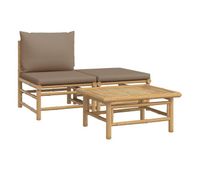 vidaxl set de muebles de jardin 3 piezas bambu y cojines gris taupe