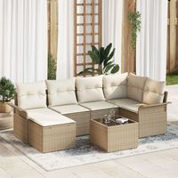 conjunto de sofa de jardin de 7 piezas con cojines ratan poliester v0277 unico  beige