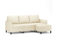 sofa de 3 plazas - sofa de salon con taburete cuero sintetico crema 180 cm