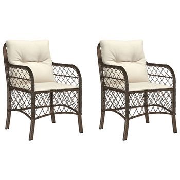 Pack 2 Uds Sillas De Jardín | Silla De Exterior | Sillón Con Cojines Ratán Sintético Marrón