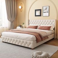 cama para adultos 160 x 200 cm con cabecero - tela de lino - decoracion con botones y remaches - gris