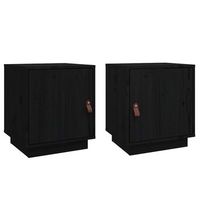 juego de 2 mesitas de noche - mesillas madera maciza de pino negro 40x34x45 cm mc5736