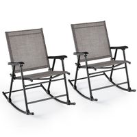 costway juego de 2 sillas mecedoras plegables con tela de asiento y marco de metal para patio jardin terraza y piscina 82 x 64 x 91 cm marron