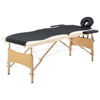 camilla de masaje plegable 2 zonas madera negro y beige vidaxl