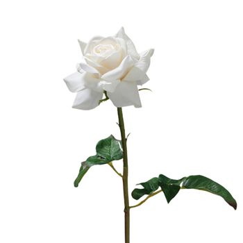 Tallo de rosa abierta artificial blanca h50