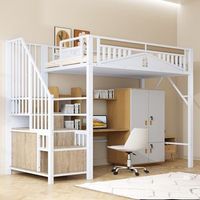 cama loft metalica con estructura de seguridad y ventana escalera de seguridad con almacenamiento integrado 90 x 200 cm blanca