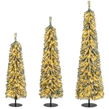 3 Piezas Arbol De Navidad Verde 120/150/180 Cm, Costway Arbol De Navidad Slim/ Estrecho Con Nieve