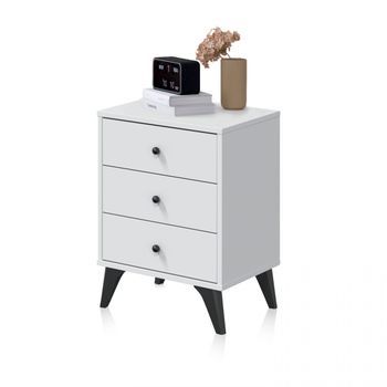 Mesita De Noche De 3 Cajones 40x33,5 Cm Iconic Blanco Artik (blanco Mate) - Negro 40 X 56 X 33,5 Cm