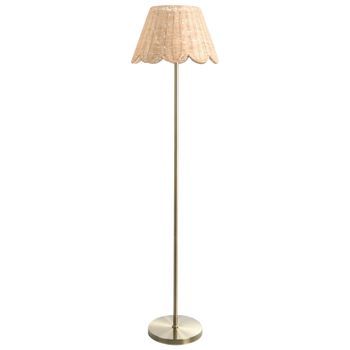 Lámpara De Pie Pantalla De Ratán Hecha A Mano Base De Metal Rústica Boho Natural Salm