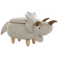 taburete para ninos triceratops tapizado en tela de poliester gris claro patas de madera tapizadas funcion de almacenamiento triceratops