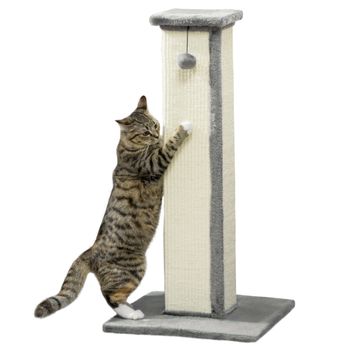 PawHut Poste Rascador para Gatos Altura 81 cm con Poste de Sisal Bola Colgante 41x41x81 cm Gris Perfecto para Afilar Uñas   Aosom España