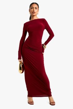 Vestido Maxi Ceñido Asimétrico Con Abertura Y Espalda Descubierta, Rojo