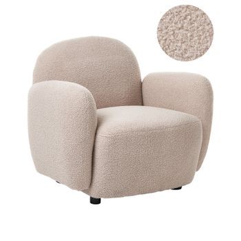 Sillón De Estilo Retro Con Respaldo Y Reposabrazos Redondeados De Bouclé Patas De Plástico Salón Beige Jule