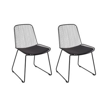 Conjunto De 2 Sillas De Comedor De Metal Respaldo De Alambre Asiento De Piel Sintética Negro Pensacola