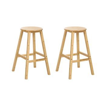 Conjunto De 2 Sillas De Bar De Madera De Bambú Cocina Comedor Marrón Claro Ancelle