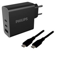 cargador philips 65w con 2 puertos usb-c y cable 2m gan