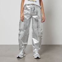ganni stary metallic organic faux leather tapered jeans - w29