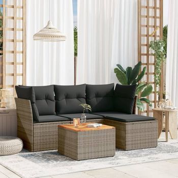 Conjunto De Sofás Jardín Con Cojines 5 Uds | Mueble Jardin Mesa Y Sillas Ratán Sintético Gris Cfw678625