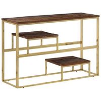 mesa consola de acero inoxidable dorado y madera maciza vidaxl