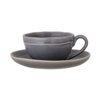 taza y plato de capuchino en gres gris