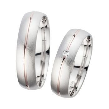 Alianzas oro rojo y blanco con diamante ancho 5,5 mm