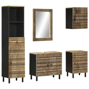 Conjunto De Muebles De Baño 5 Piezas Madera Maciza De Mango Vidaxl