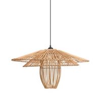 lampara colgante boho pantalla de ratan estructura de hierro iluminacion natural botijas
