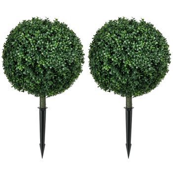 Set De 2 Bojes Artificiales 70 Cm Uv Con Estacas, Verde