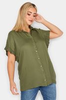 yours camisa caqui de manga corta con volantes mujer curvy y tallas grandes yours