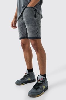 Pantalones Cortos Vaqueros Pitillo Elásticos En Color Carbón, Gris