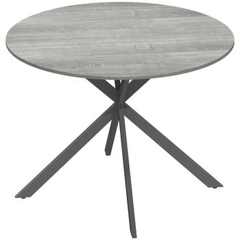 HOMCOM Mesa de comedor redonda para 4 personas, mesa de cocina estilo industrial con patas de acero, para comedor, cocina, Gris   Aosom España