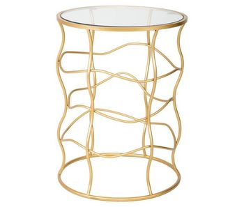 Mesa auxiliar de metal dorado y cristal d46x60