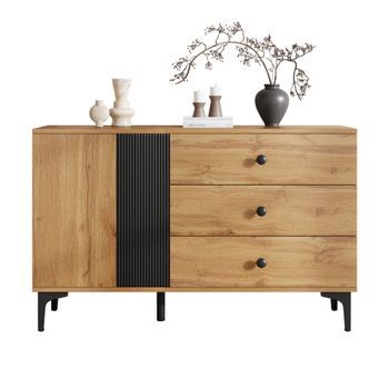 Aparador - Mueble Para Salón - Tablero De Partículas - Natural Y Negro (120x35x76cm)