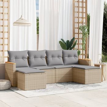 Conjunto De Sofás Jardín Con Cojines Beige Mezcla 6 Uds | Mueble Jardin Mesa Y Sillas Ratán Pe Cfw533496
