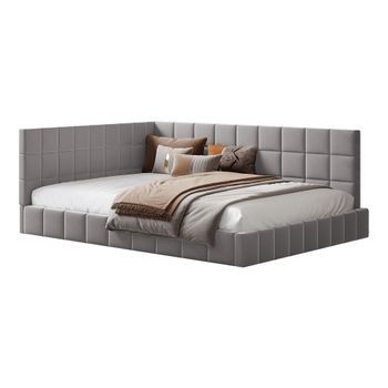 Sofá Cama Multifuncional 140x200 Cm, Poltrona Con Respaldo Y Reposo Brazos En Tela De Seda Suave, Diseño Clásico Mid-century Modern, Estructura De Madera Con Somier, Capacidad De 250 Kg, Gris/beige, Fácil Montaje
