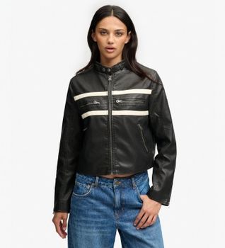 Superdry para mujer. W5012233A Chaqueta de efecto piel Moto negro (XS), Casual, Poliéster