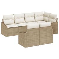 conjunto de sofa de jardin de 7 piezas  con cojines beige poliratan v3475 unico  beige