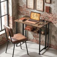 escritorio plegable de 80 cm con estante ruedas con freno y acabado marron rustico