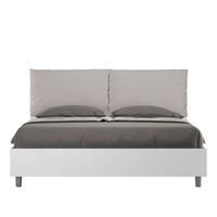 cama con somier 160x200 fresno blanco cojines cuero sintetico gris paloma egos antea