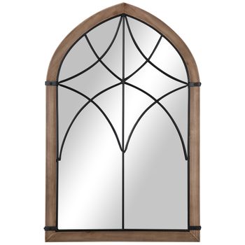 HOMCOM Espejo de Pared de Madera 93x60cm Estilo Vintage con 2 Ganchos para Salón Dormitorio Comedor Entrada Marrón   Aosom España