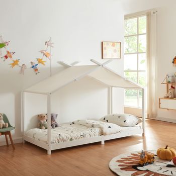 Cama Para Niños Brome Forma Casita Con Techo Pino 90 X 200 Cm - Blanco [en.casa]