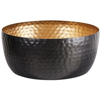 Cuenco Decorativo Negro Y Dorado De Metal Redondo Nido De Abeja Decoración Accesorio Diseño Glam Banha