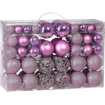 Set De 100 Adornos Navideños Para Árbol | Bolas Decorativas Con Ganchos | 32 X 30 Mm, 36 X 40 Mm, 32 X 60 Mm | Rosa
