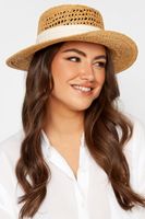 yours sombrero beige canotier con cinta blanca