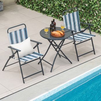 Conjunto Mesa 2 Sillas Plegables Jardín Tela Texteline Metal Patio Piscina